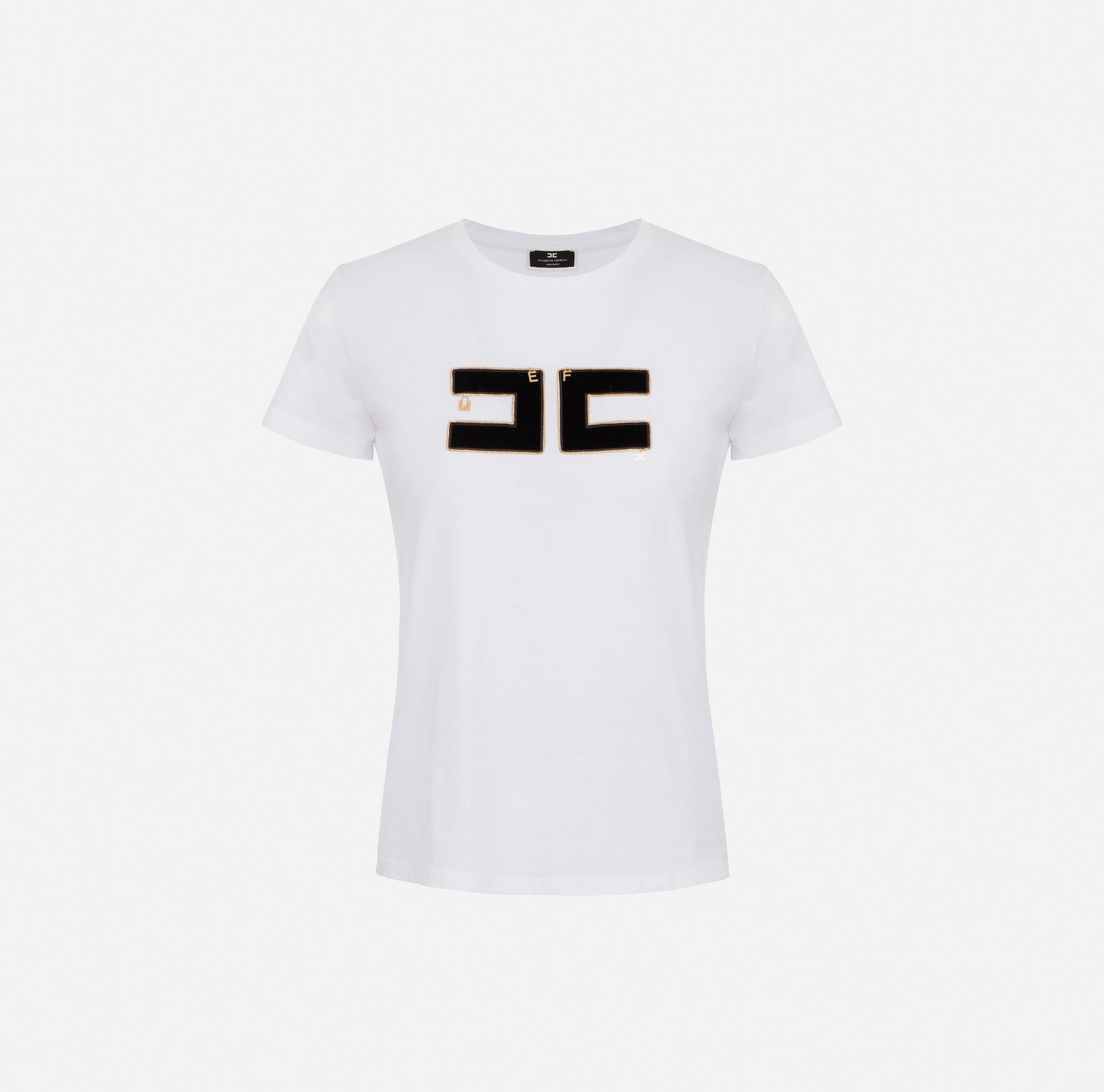 MA00236E2_392_1_D Elisabetta Franchi T-shirt in cotone con logo in velluto