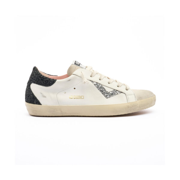 SUPRIME-D318 4B12 Scarpe In Pelle Bianca COn Dettagli Glitter