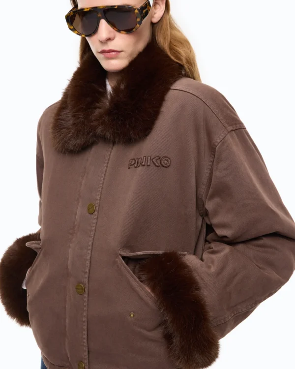 107219A3GVL6402501_4 Pinko Caban In Cotone Con Dettagli Effetto Pelliccia