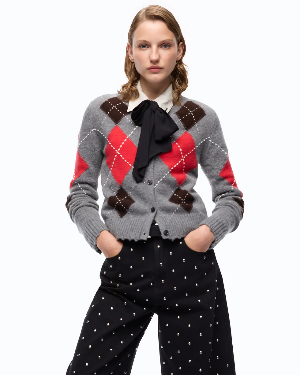 Pinko Cardiff Cardigan Girocollo In Lana E Cashmere A Rombi