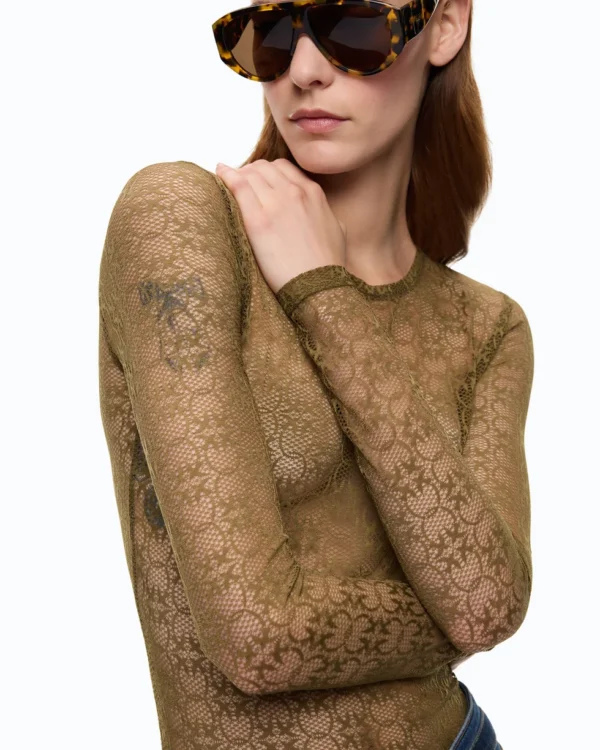 Pinko Rover Maglia In Pizzo Stretch Con Motivo Logo Love Birds