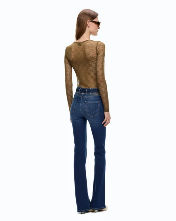 Pinko Rover Maglia In Pizzo Stretch Con Motivo Logo Love Birds