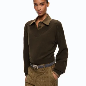 Pinko Ringhio Maglia Cropped In Lana Con Manica A Palloncino