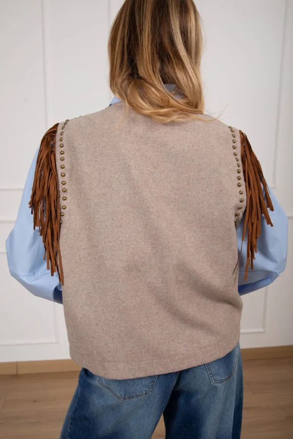 3N3A1729 Vicolo Gilet Misto Lana Con Borchie e Frange