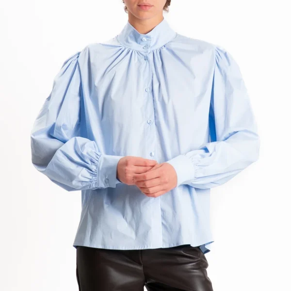 TI_27C6175celeste1 Tensione In Camicia In Popeline Con Collo Montato